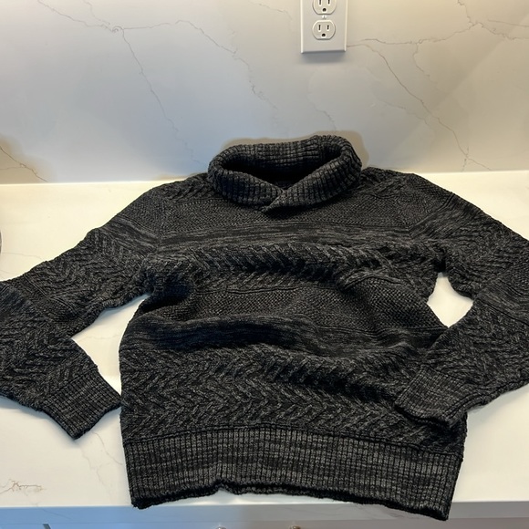 American Rag Sweater Shawl collar Charcoal Grey  cable knit mixed knit sweater L - Picture 16 of 17